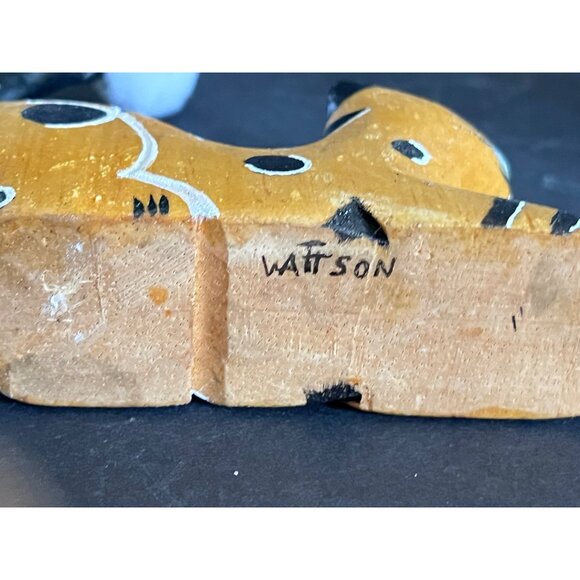 2 Handcrafted Wooden Cat Figurine 1 Signed Watson Boho Kitty Lover - Picture 6 of 10